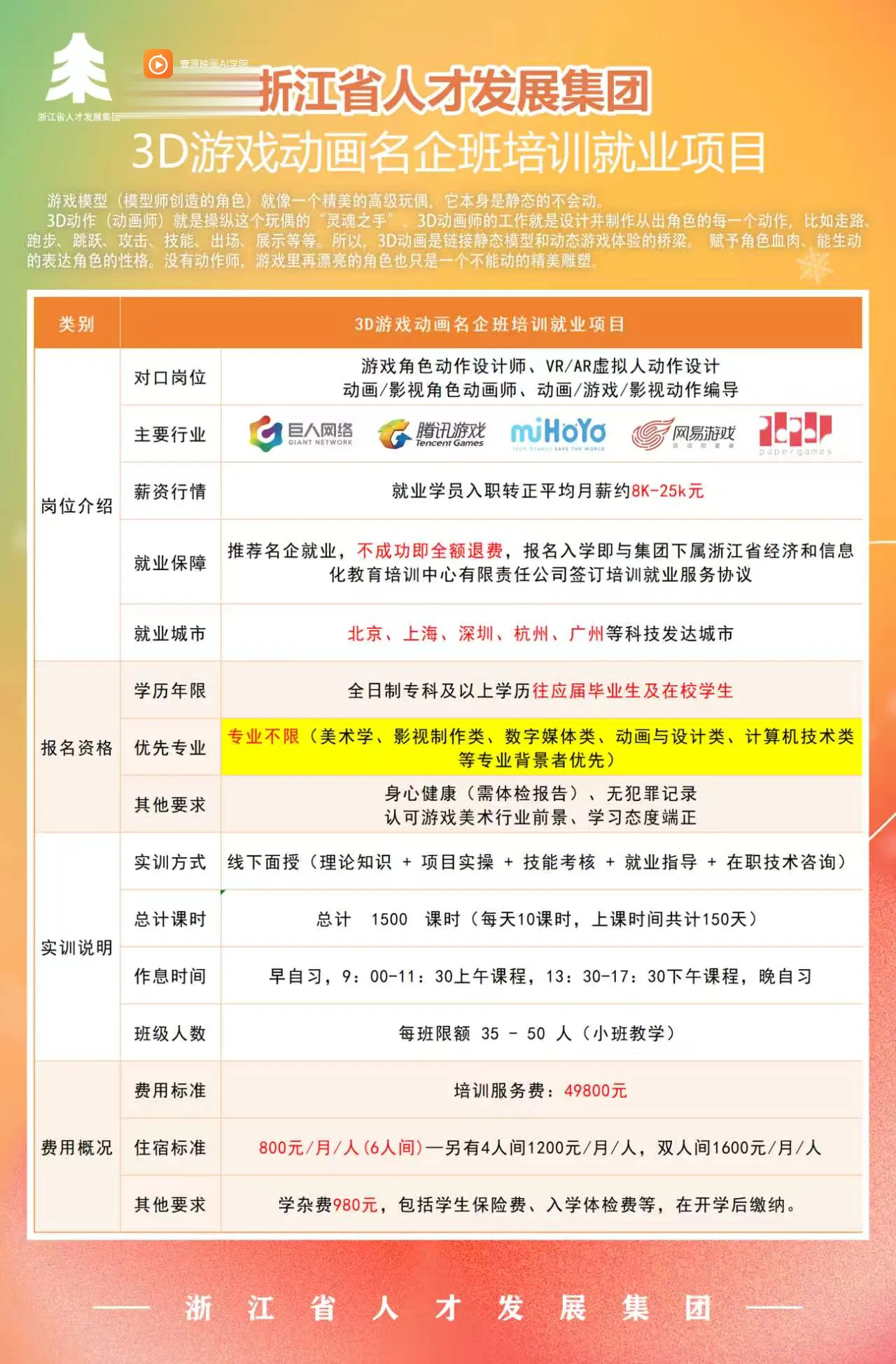 3D游戏动画名企班招生简章